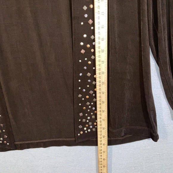 Chicos Cardigan Womens 2 Brown Rhinestones Long Sleeve Boat Neck Casual Sweater - Picture 5 of 13